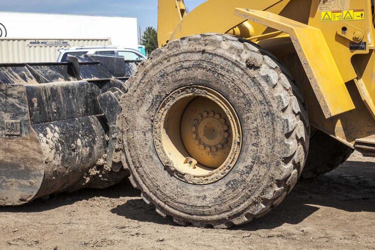 Inside this rim is an example of a Trimble TPMS on a wheel loader. 